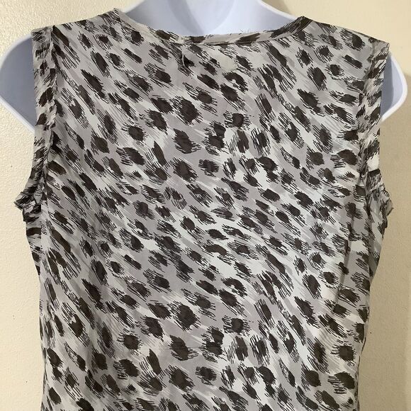Banana Republic Grey Cheetah Leopard Print Sheer Summer McBling Ruffle Top Small - Picture 7 of 10